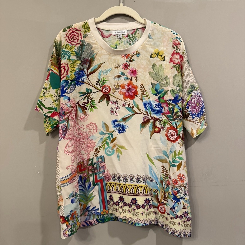 Johnny Was Annalyn Silk Blouse XS All Over Print Colorful
